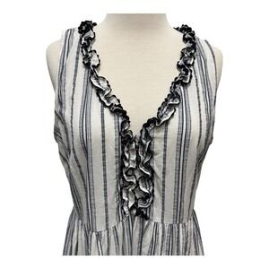 V By Violet Weekend Cool Comfy Stylish Breezy Maxi Striped Ruffle Top Dress Med